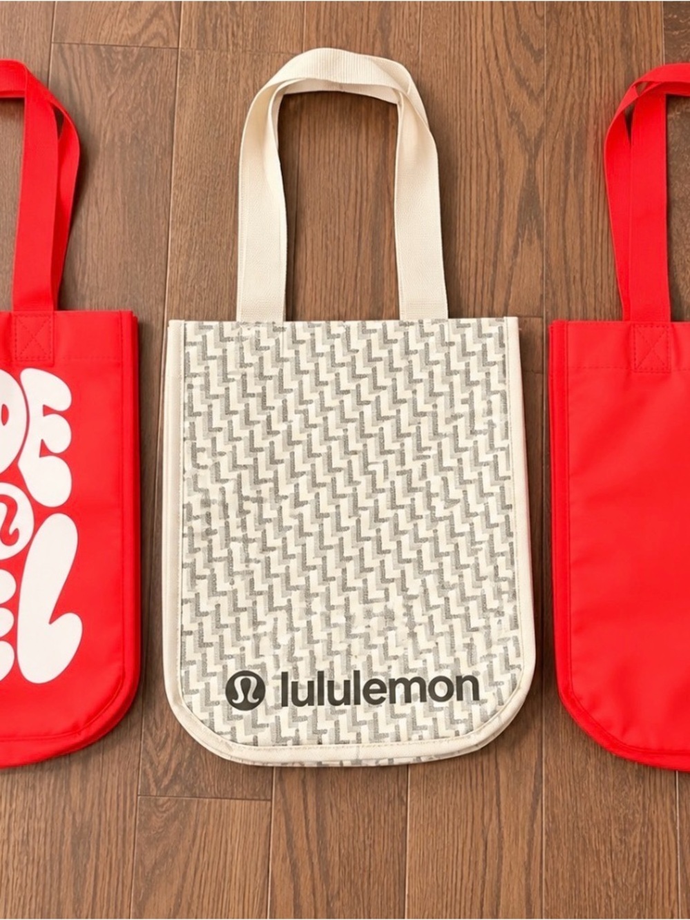 lululemon Cream and Gray Patterned Tote Bag